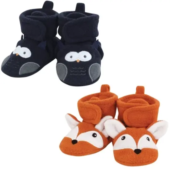 Hudson Baby Infant Boy Animal Fleece Booties 2-Pack, Navy Owl Fox image {5}