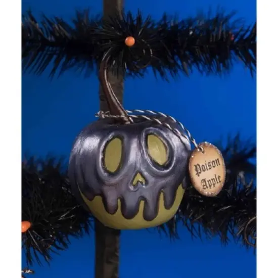 Bethany Lowe 3.5 Inch Green Apple With Purple Poison Halloween Tree Ornament , Halloween Decor Halloween  Skull (1PC) image {2}