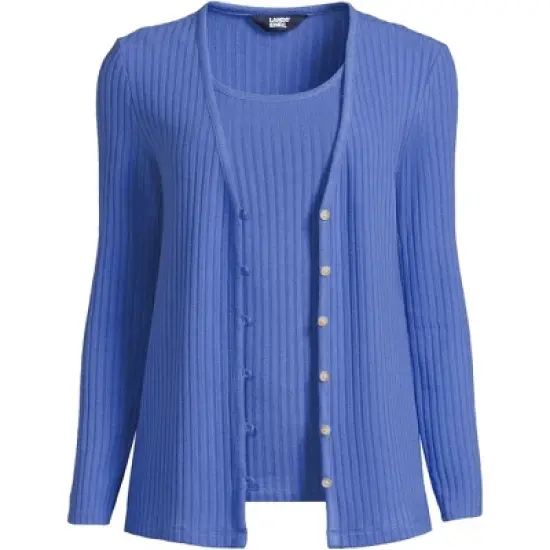 Lands' End Women's Wide Rib Cardigan and Tank Set image {3}