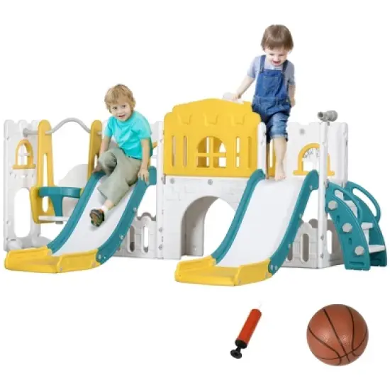 Yinvani 8 in 1 Toddler Slide and Swing Set with 2 Slides, for Ages 1-3 image {1}