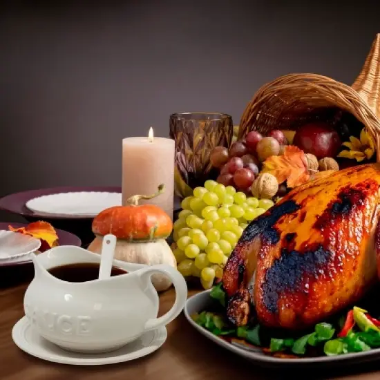 KOVOT 24 Oz Gravy Boat, Tray and Ladle Set - Perfect for Gravies, Sauces, and Dressings - White Elegant Ceramic with The Word "Sauce" On It image {3}