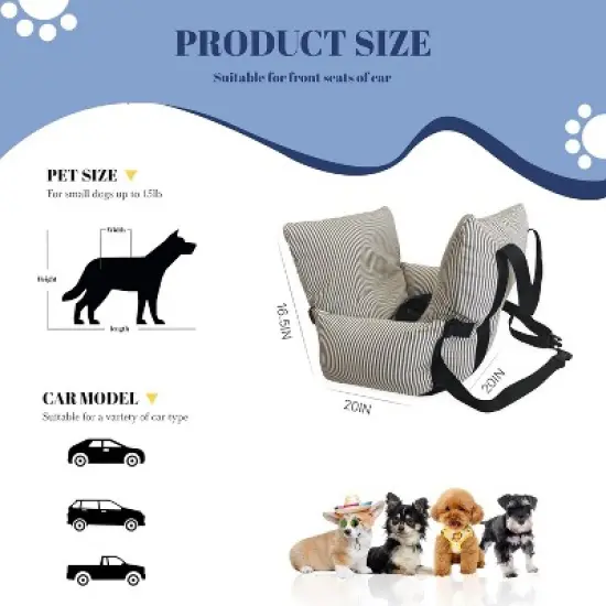 Hachikiko Versatile Pet Car Seat Bed - Expandable Dog Booster with Side Pockets & Safety Straps image {1}