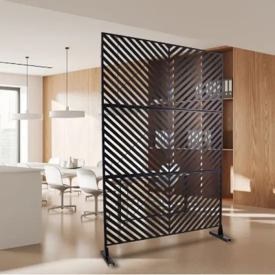 CAVINAS Patio Decorative Screen Metal Fence Privacy Screen with Stripe Pattern for Outside and Garden, 76" H&times;48" W image {1}