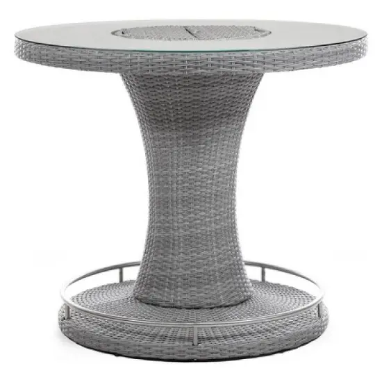 Greemotion 46" Cyprus Round Outdoor Bar Height Table with Glass Top & Ice Bucket Insert Gray: Aluminum Frame, UV-Resistant image {10}