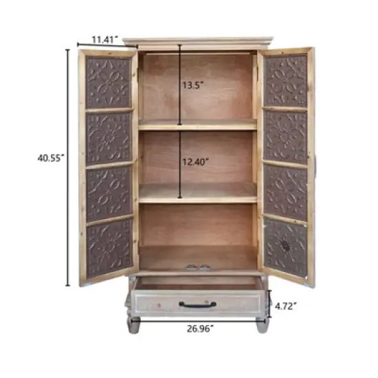 55.12'' Tall Tower Storage Cabinet - Rustic Wood Sideboard Pantry Cabinet with 2 Doors and A Drawer,Versatile Buffet with Storage for Home Decor image {4}