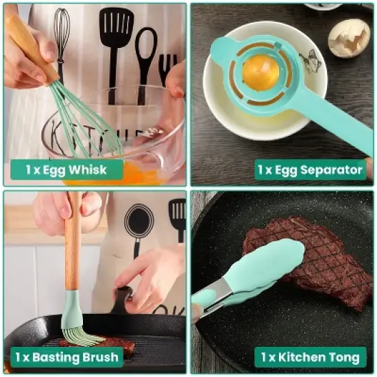 KTMBDW 35Pcs Kitchen Cooking Utensils Set Spatula Set Baking Utensil Set Kitchen Accessories with Holder Egg Whisk Separator Tong Turner Spoons Cups image {7}