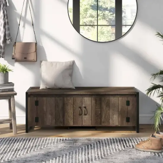 Shash Farmhouse Storage Bench Reclaimed Oak - miBasics image {2}