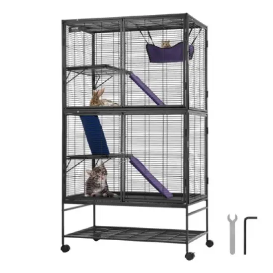VEVOR 64.6" Rolling Metal Ferret Cage, Large 4-Tier Critter Nation Cage, Small Animal Cage with Ramps & Tray, Easy to Set up for Pet Rats, Hamster image {8}