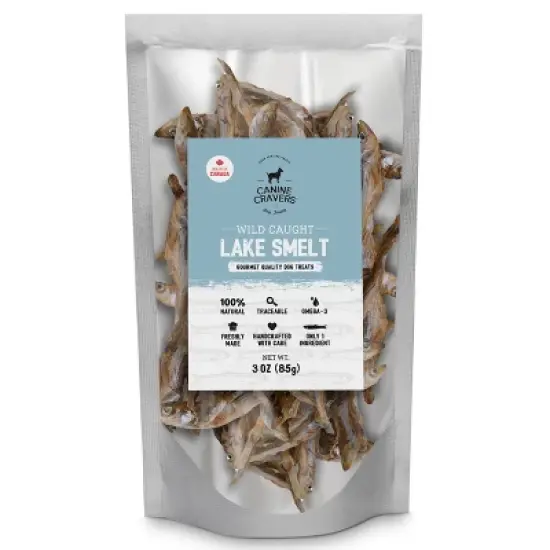 Canine Cravers Single Ingredient Air Dried Dog Treats - Wild Caught Lake Smelt 3 oz - Pouch image {7}