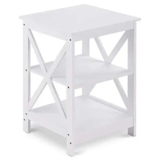 Costway 2PC 3-Tier Nightstand End Table Storage Display Shelf Living Room Furni White image {5}