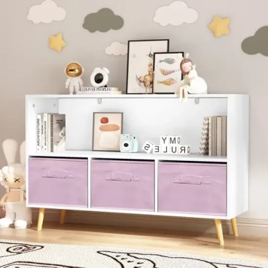 Kids Bookcase with Collapsible Fabric Drawers, Children's Book Display, Toy Storage Cabinet Organizer-ModernLuxe image {1}