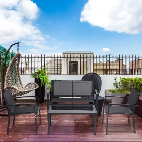 4pc Outdoor Garden Patio Conversation Set - Black - WELLFOR image {8}