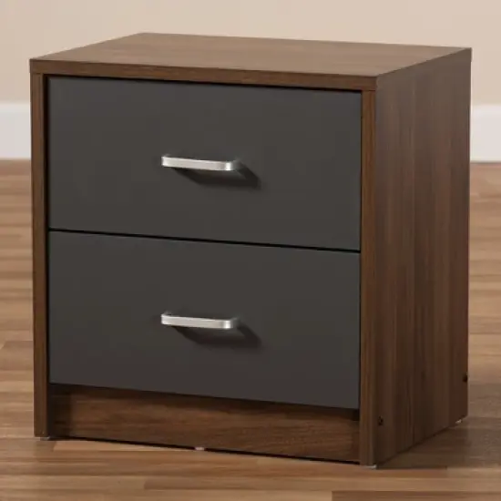 Hansel 2 Drawer and Finished Nightstand Brown/Gray - Baxton Studio image {7}