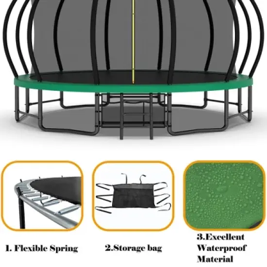 QingMoon 16FT Recreational Trampoline  with 12 high-security fence poles,heavy-gauge galvanized,Enclosure Net,Ladder,for Kids And Adults image {7}