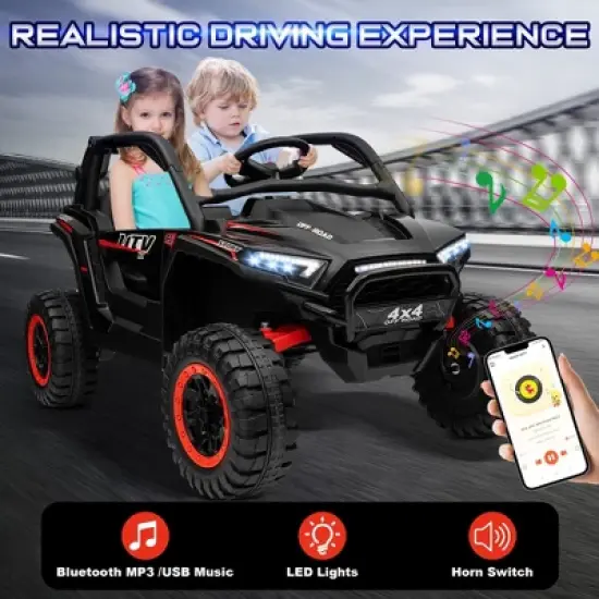 JOYRACER 24V 2 Seater 4WD Ride-On UTV for Kids with Remote Control, 4&times;100W Motors, 3 Speeds & Bluetooth, XL Seats Electric Off-Road UTV image {7}