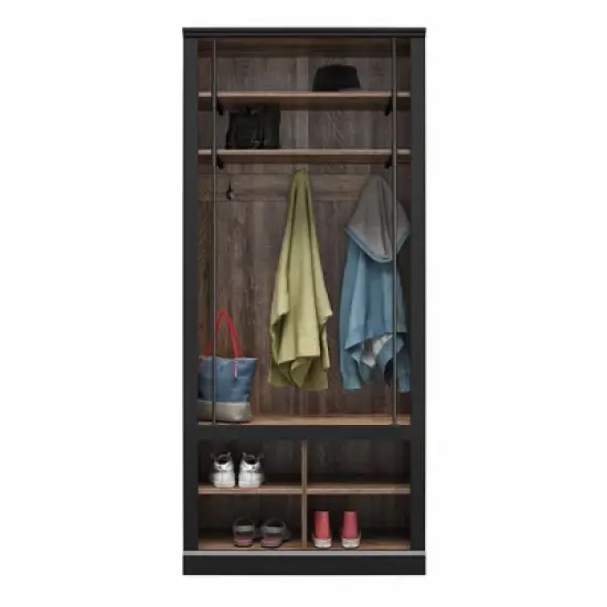 Voltaire Entryway Hall Tree with Bench and Storage Cubbies Black and Walnut - Room & Joy image {3}