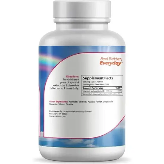 Zahler Junior C, Chewable Vitamin C for Kids, Immune System Support, Certified Kosher, 180 Orange Flavored Chewable Tablets image {2}