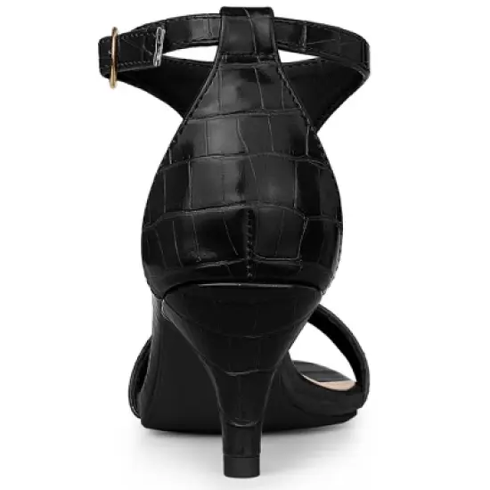 Allegra K Women's T Strap Croc Embossed Kitten Heel Sandals image {3}