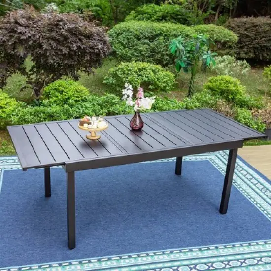 7pc Patio Dining Set with Expandable Steel Table & Metal Padded Arm Chairs - Captiva Designs image {2}