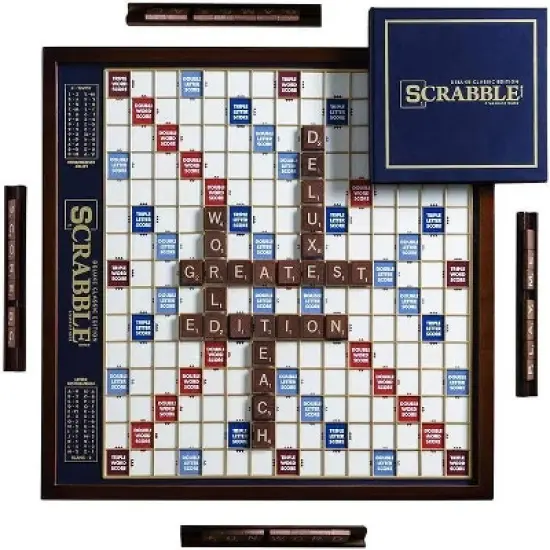 WS Game Company Scrabble Deluxe Edition Board Game with Rotating Wooden Game Board image {6}