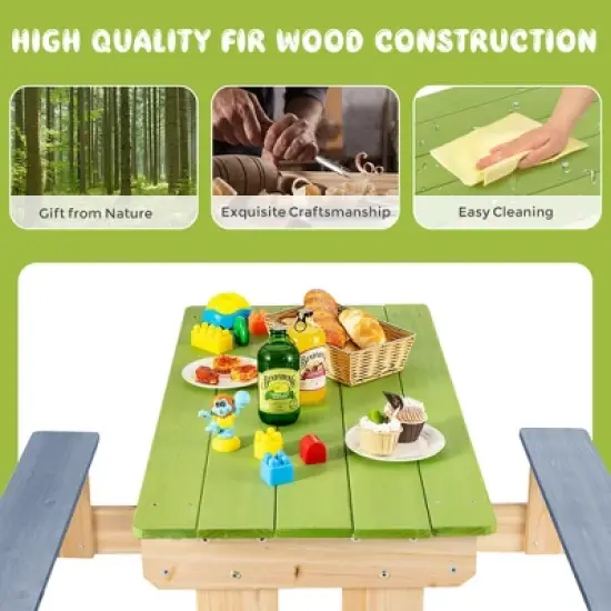 Costway 3-in-1 Kids Picnic Table Outdoor Wooden Water Sand Table w/ Play Boxes image {7}