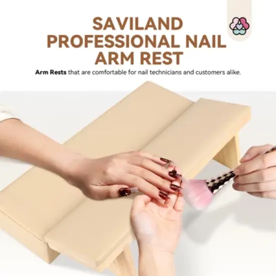 SAVILAND Pro Salon Armrest System - Solid Wood Base w/Leather & Memory Foam Ergo Cushion.(Beige) image {6}