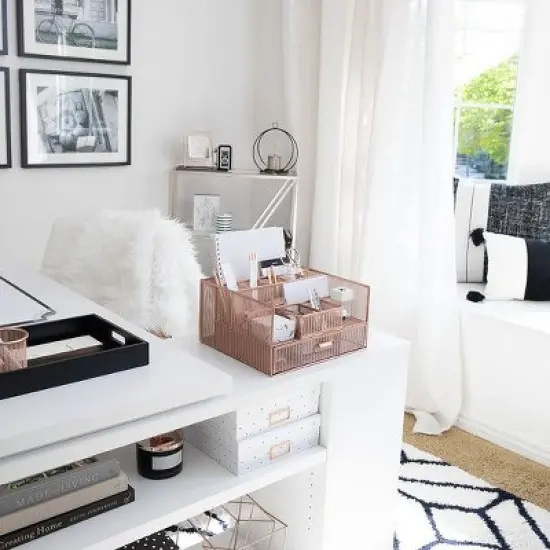 Blu Monaco Large Rose Gold Desk Organizer with 12 Compartments & Drawer - Office Supplies & File Holder, Desk Storage & Workspace Organizer image {2}