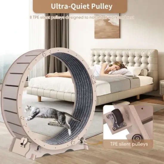 YOOCOZZ 41" Cat Exercise Wheel for Indoor Cats, Cat Running Wheel with Carpeted Runway-Natural image {8}