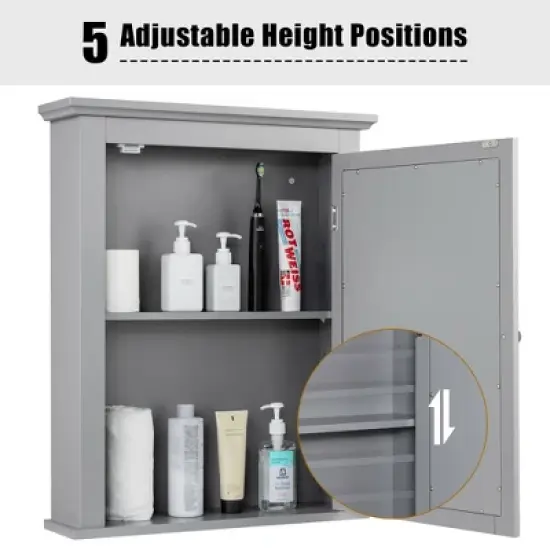 Costway Bathroom Mirror Cabinet Wall Mounted Adjustable Shelf Medicine Grey/Black image {8}