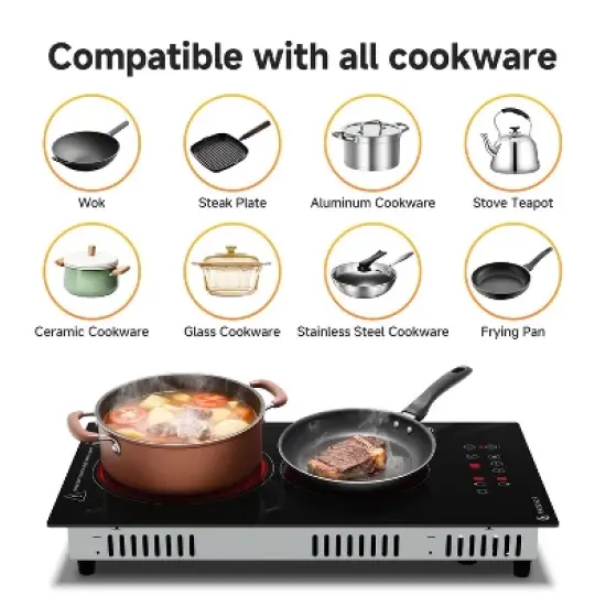 Induction Cooktop with 2 burner 800-1800W, 9 power Dual Hob with Child Lock, Timer, Pause Function, Residual Heat Indicator, Sensor Touch Control image {5}
