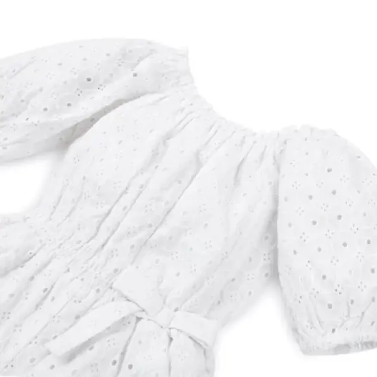 Hope & Henry Girls' Organic Cotton Puff Sleeve Eyelet Romper, Toddler image {1}