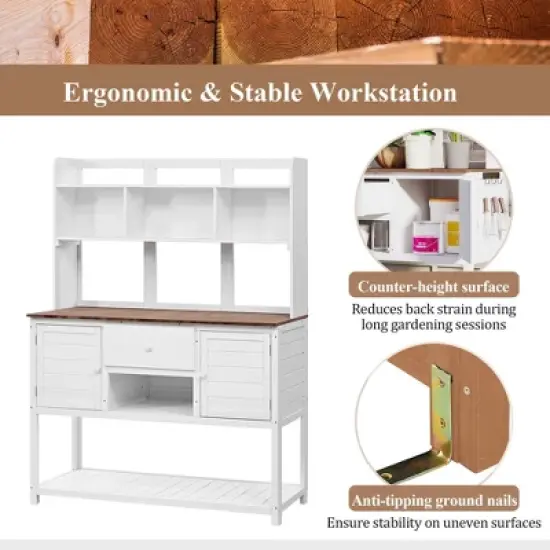 Hrinhom 50.2"W Solid Fir Wood Potting Bench,Garden Workstation image {7}