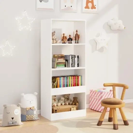 LOVSON Children's Bookcase, Four Shelf Bookcase, Book Organizer, Toy Storage Cabinet, White image {2}