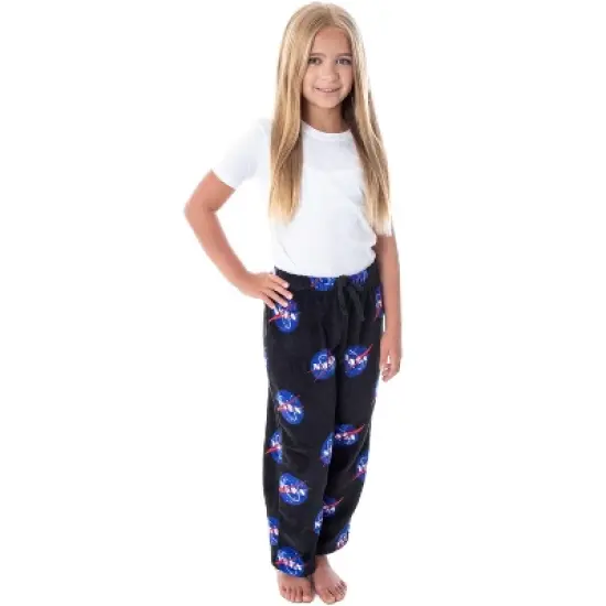 NASA Girls' Meatball Logo Allover Print Ultra-Soft Fleece Pajama Pants Black image {2}