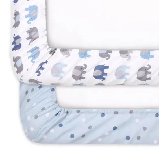 The Peanutshell Fitted Crib Sheets - Blue and Gray Elephant - 2pk image {5}