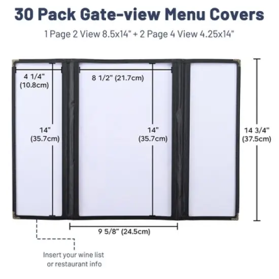 WeChef 30 Pcs Restaurant Menu Covers Gate-view Fold 1 Page 2 View 8.5x14" & 2 Page 4 View 4.25x14" Wine List Bar Cafe image {2}