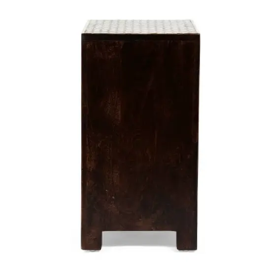 Benewah Handcrafted Boho 3 Drawer Mango Wood Nightstand Dark Walnut/Black/White - Christopher Knight Home image {4}