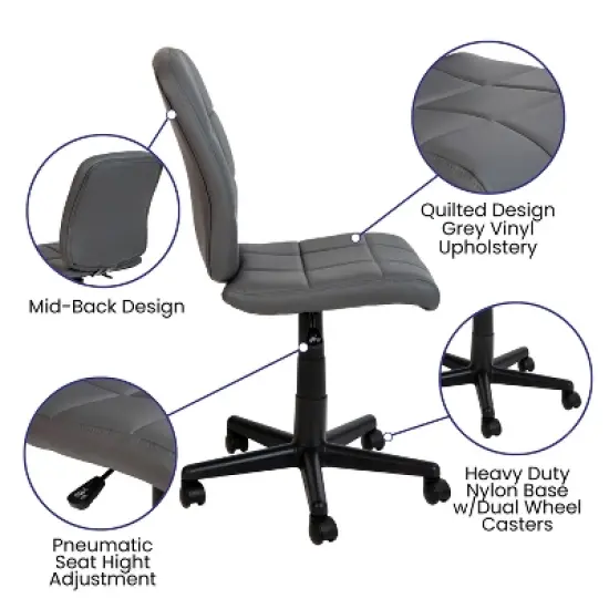 Emma and Oliver Mid-Back Quilted Vinyl Swivel Task Office Chair image {2}