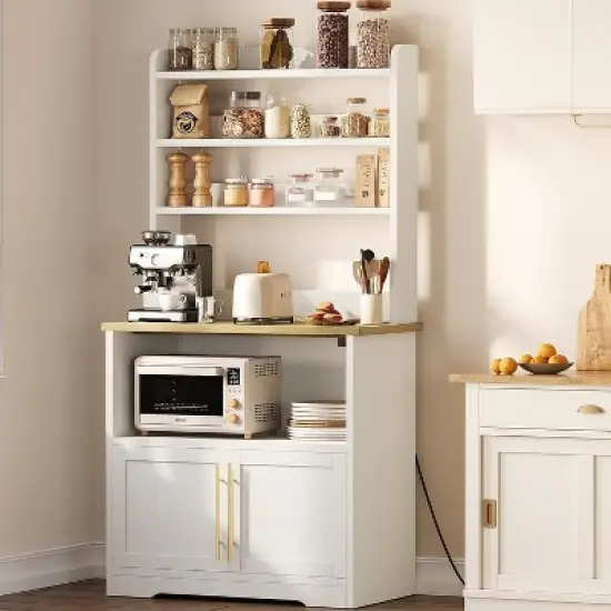 Acekool Bakers Rack with Storage Cabinet, Power Outlets, Thick Tabletop, Kitchen Pantry Hutch, 62.99" image {9}