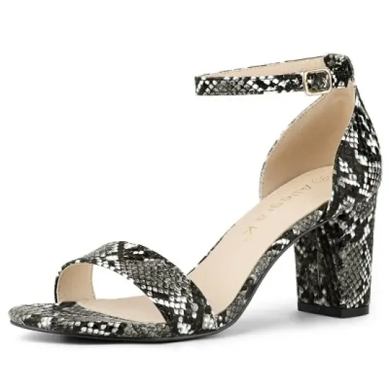 Allegra K Women's Snakeskin Chunky Heels Ankle Strap Sandals image {7}