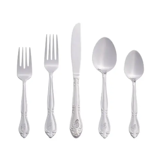 RiverRidge Rose Flatware 46pc Monogrammed Stainless Steel Silverware Set for 8 image {12}