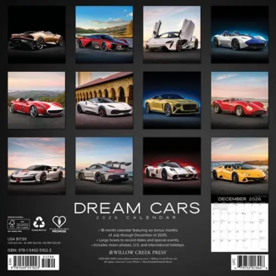 Willow Creek Press 2026 Dream Cars Wall Calendar image {1}
