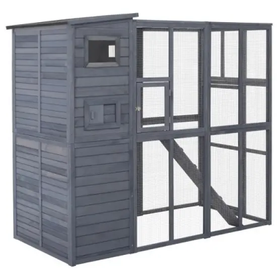 PawHut Cat House Outdoor Catio Kitty Enclosure with Platforms Run Lockable Doors and Asphalt Roof, 77" x 37" x 69" image {8}