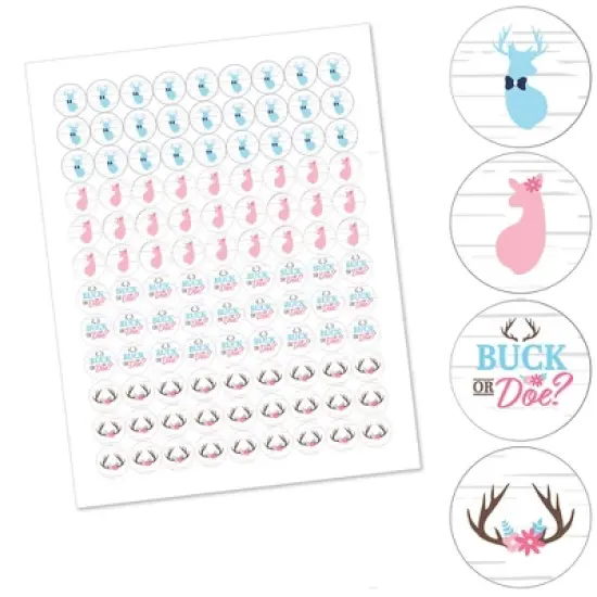 Big Dot of Happiness Buck or Doe - Hunting Gender Reveal Party Round Candy Sticker Favors - Labels Fits Chocolate Candy (1 sheet of 108) image {1}