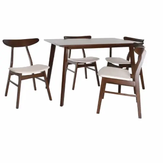 Zenvida Mid Century 5 Piece Dining Set Wood Table Fabric Chairs Seats Four image {3}