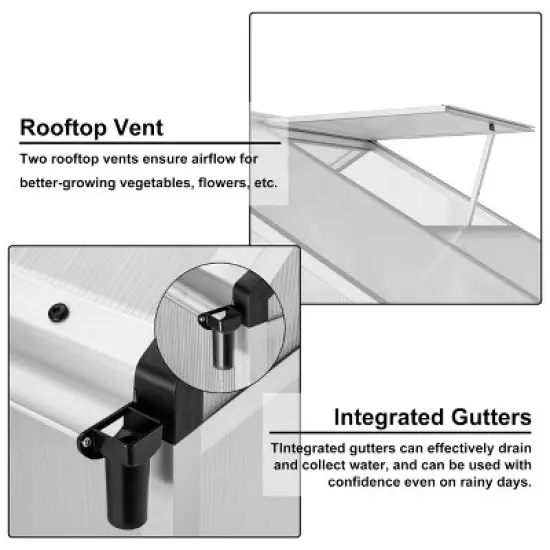 6.25 x 6 Ft Greenhouse for Outdoors, Aluminum Alloy & Polycarbonate Green House with Windows Vent, for Patio, Backyard, Garden,Silver image {5}