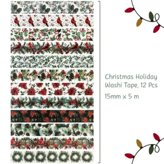 Wrapables 12pc Christmas Holiday Festive Foliage Washi Tape image {1}