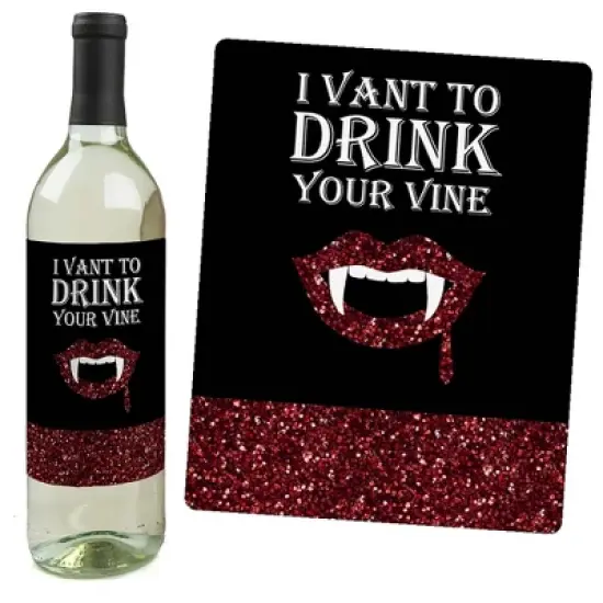 Big Dot of Happiness Spooktacular - Eat, Drink and Be Scary Halloween Party Decorations for Women and Men - Wine Bottle Label Stickers - Set of 4 image {4}