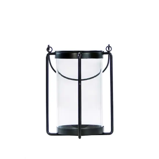 VIP Metal 9.5 in. Black Wireframe Pillar Candle Holder Lantern image {5}