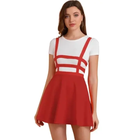 Allegra K Women's Pleated Kawaii A-Line Elastic Waist Mini Braces Suspender Skirt image {11}